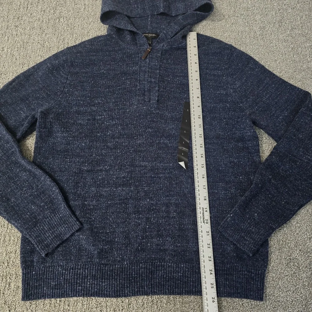 Banana Republic Hooded Sweater L Wool Blend Quarter Zip Blue Marled Casual